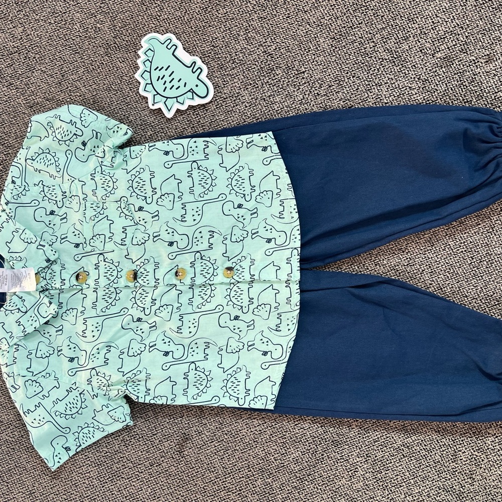 Dinosaur Print Kids Outfit - Green and Blue